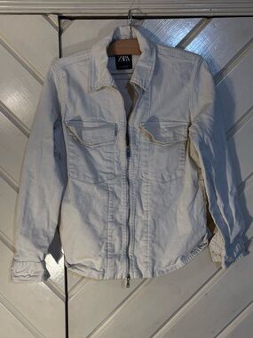 Zara Cream and Beige Striped Shirt Jacket